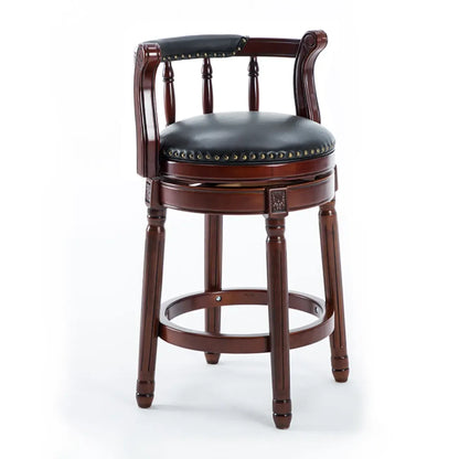 Tabourets de bar pivotants à hauteur de comptoir en cuir véritable et bois massif de noyer