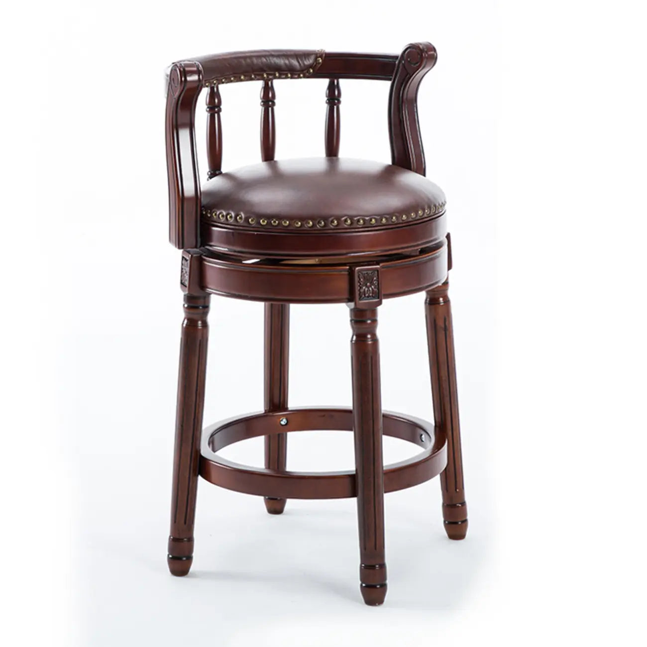 Tabourets de bar pivotants à hauteur de comptoir en cuir véritable et bois massif de noyer