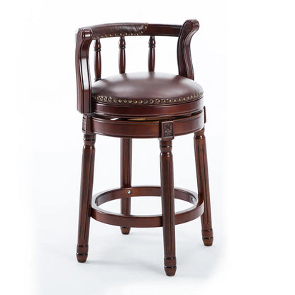 Tabourets de bar pivotants à hauteur de comptoir en cuir véritable et bois massif de noyer