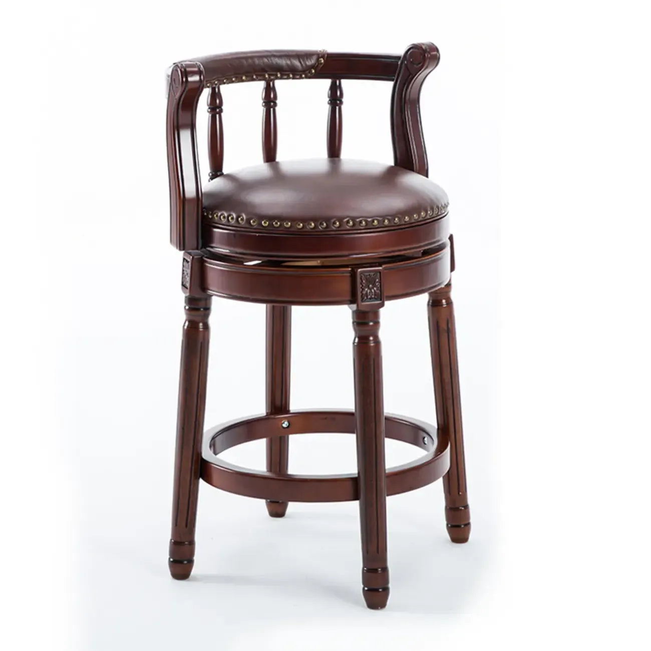 Tabourets de bar pivotants à hauteur de comptoir en cuir véritable et bois massif de noyer