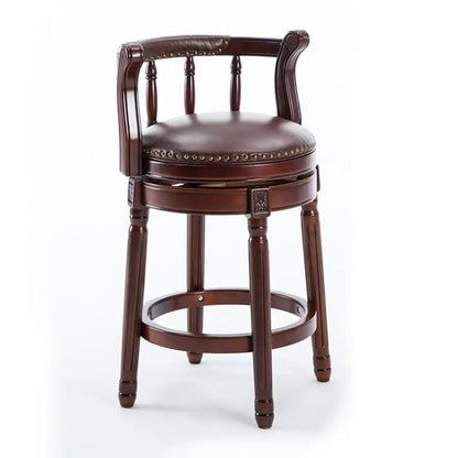 Tabourets de bar pivotants à hauteur de comptoir en cuir véritable et bois massif de noyer