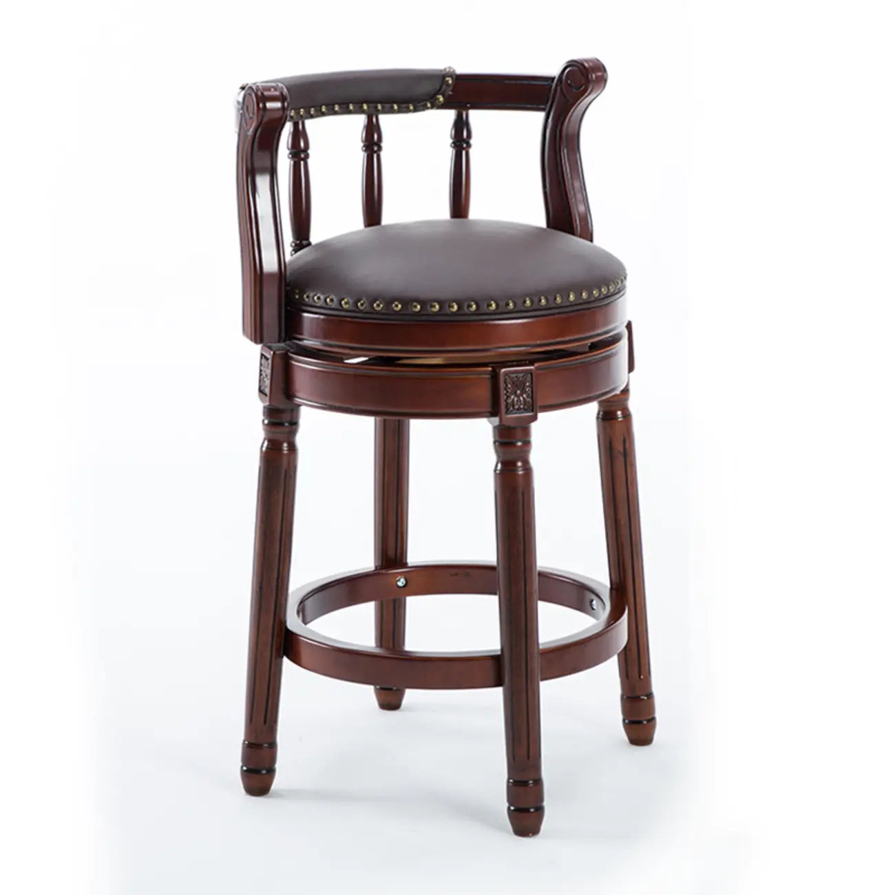 Tabourets de bar pivotants à hauteur de comptoir en cuir véritable et bois massif de noyer