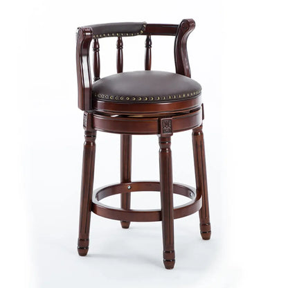 Tabourets de bar pivotants à hauteur de comptoir en cuir véritable et bois massif de noyer