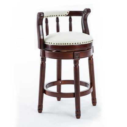 Tabourets de bar pivotants à hauteur de comptoir en cuir véritable et bois massif de noyer