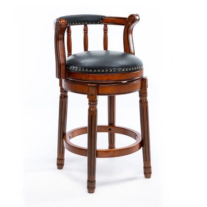 Tabourets de bar pivotants à hauteur de comptoir en cuir véritable et bois massif de noyer