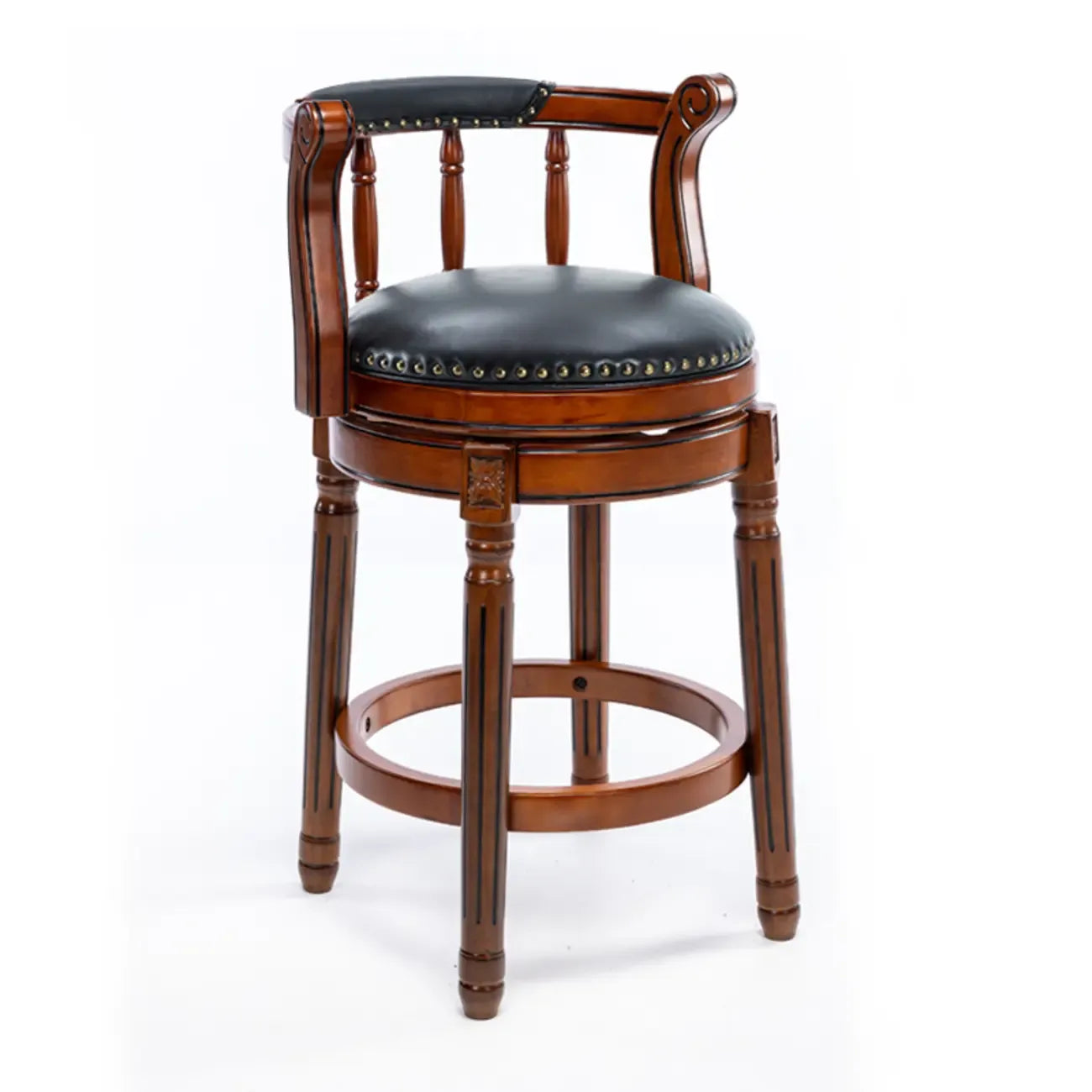 Tabourets de bar pivotants à hauteur de comptoir en cuir véritable et bois massif de noyer