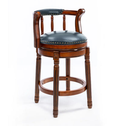 Tabourets de bar pivotants à hauteur de comptoir en cuir véritable et bois massif de noyer