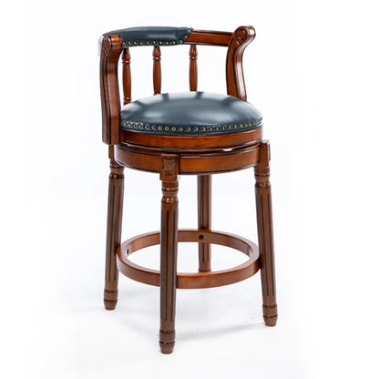 Tabourets de bar pivotants à hauteur de comptoir en cuir véritable et bois massif de noyer