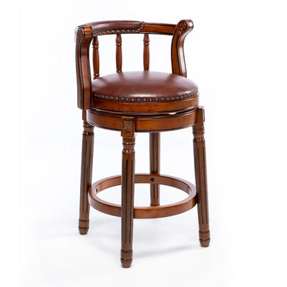 Tabourets de bar pivotants à hauteur de comptoir en cuir véritable et bois massif de noyer