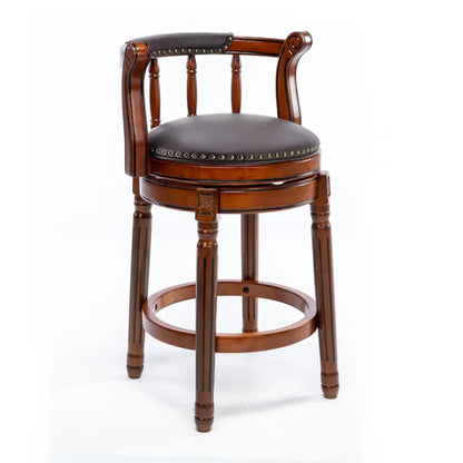 Tabourets de bar pivotants à hauteur de comptoir en cuir véritable et bois massif de noyer