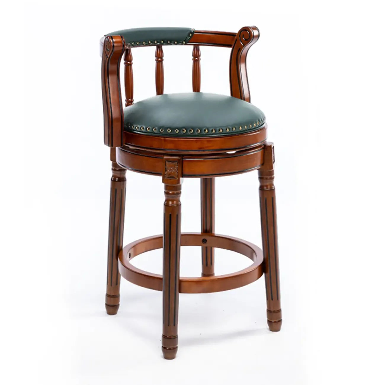 Tabourets de bar pivotants à hauteur de comptoir en cuir véritable et bois massif de noyer