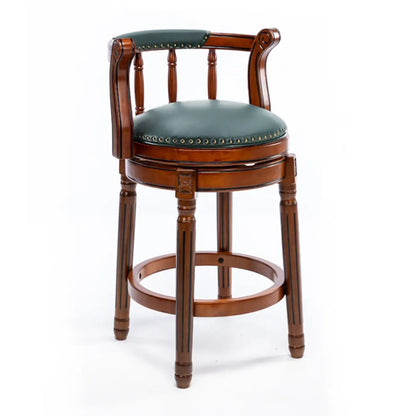 Tabourets de bar pivotants à hauteur de comptoir en cuir véritable et bois massif de noyer