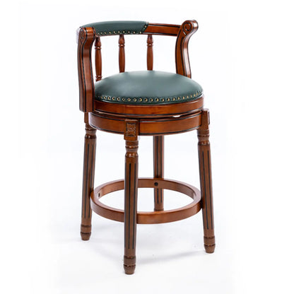 Tabourets de bar pivotants à hauteur de comptoir en cuir véritable et bois massif de noyer