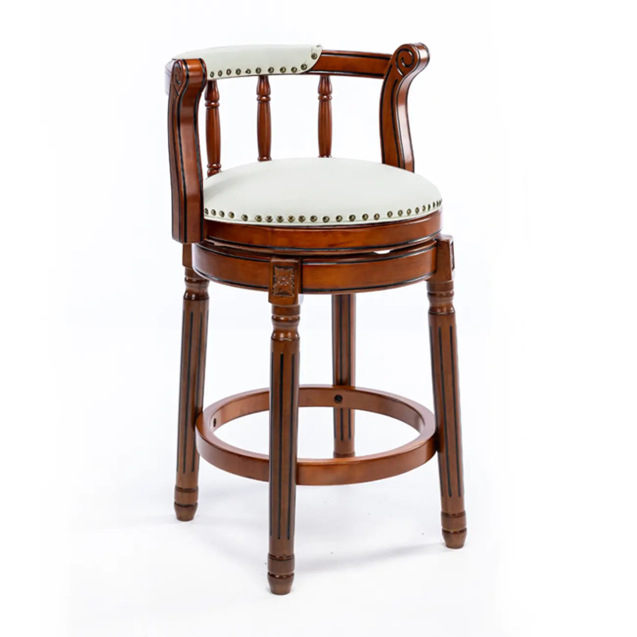 Tabourets de bar pivotants à hauteur de comptoir en cuir véritable et bois massif de noyer