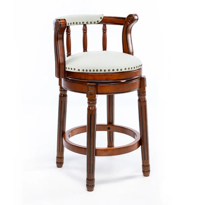 Tabourets de bar pivotants à hauteur de comptoir en cuir véritable et bois massif de noyer
