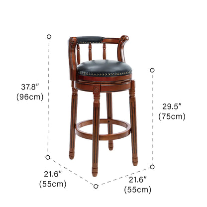 Tabourets de bar pivotants à hauteur de comptoir en cuir véritable et bois massif de noyer