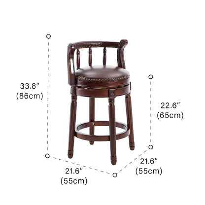 Tabourets de bar pivotants à hauteur de comptoir en cuir véritable et bois massif de noyer