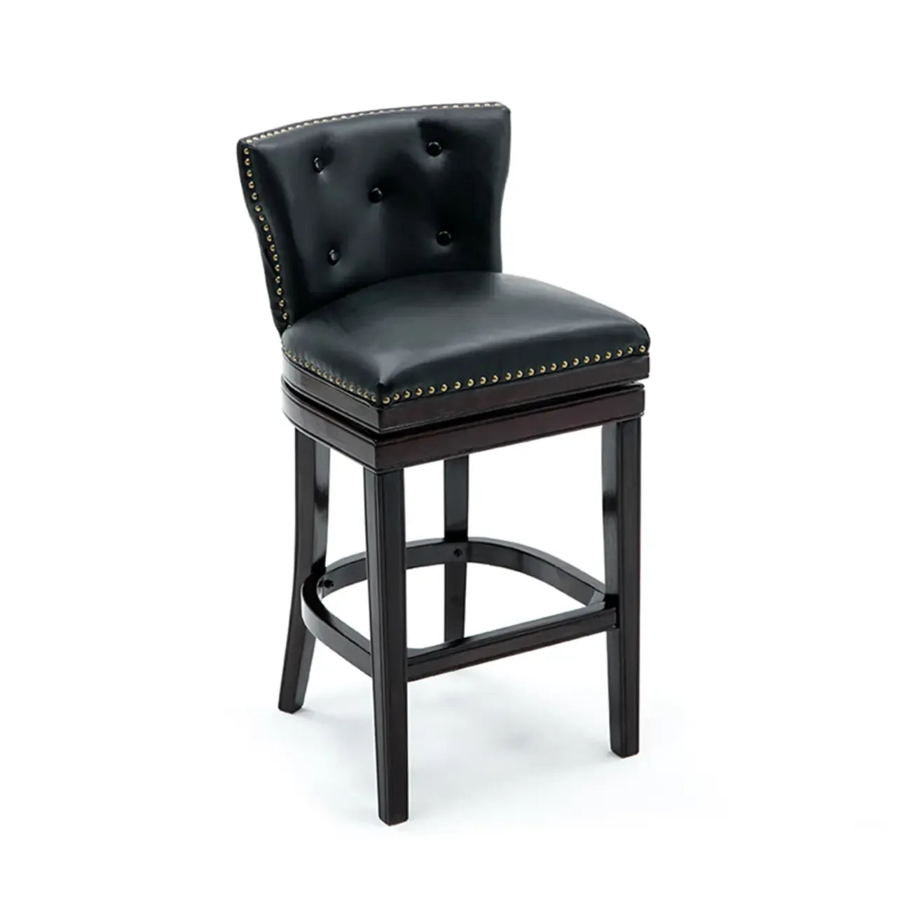 Tabouret de bar pivotant en bois massif et cuir véritable