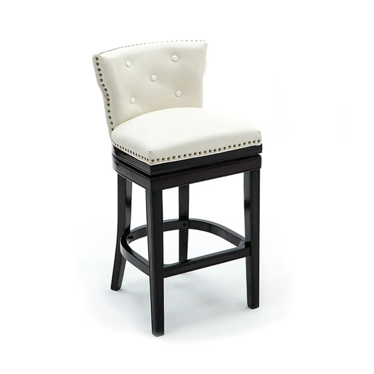 Tabouret de bar pivotant en bois massif et cuir véritable