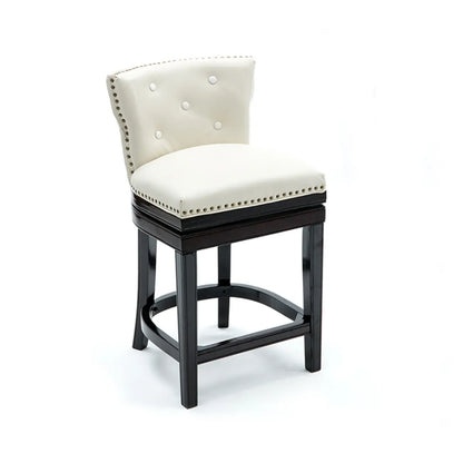 Tabouret de bar pivotant en bois massif et cuir véritable