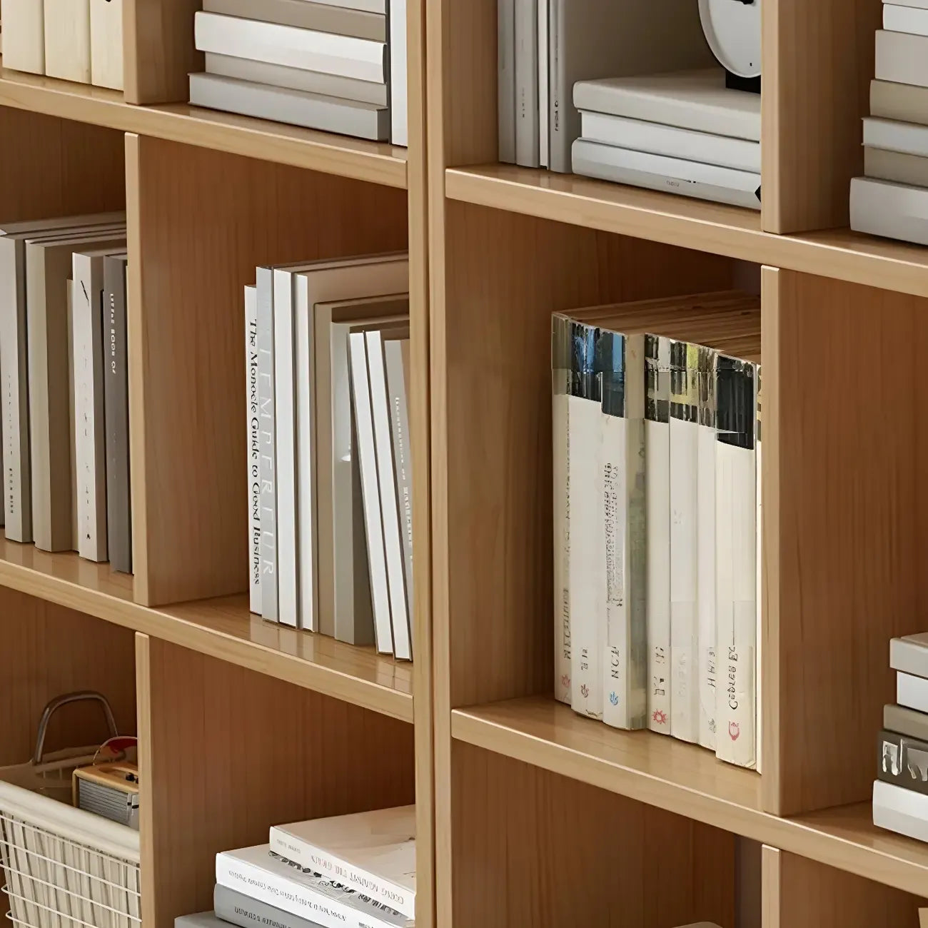Bibliothèque moderne en bois naturel cubique à dos ouvert