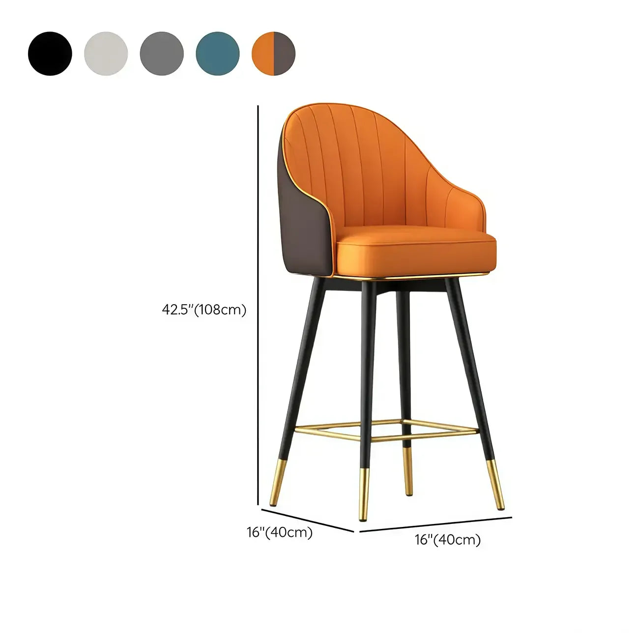 Tabouret de bar pivotant en cuir Art Déco avec coussin seau