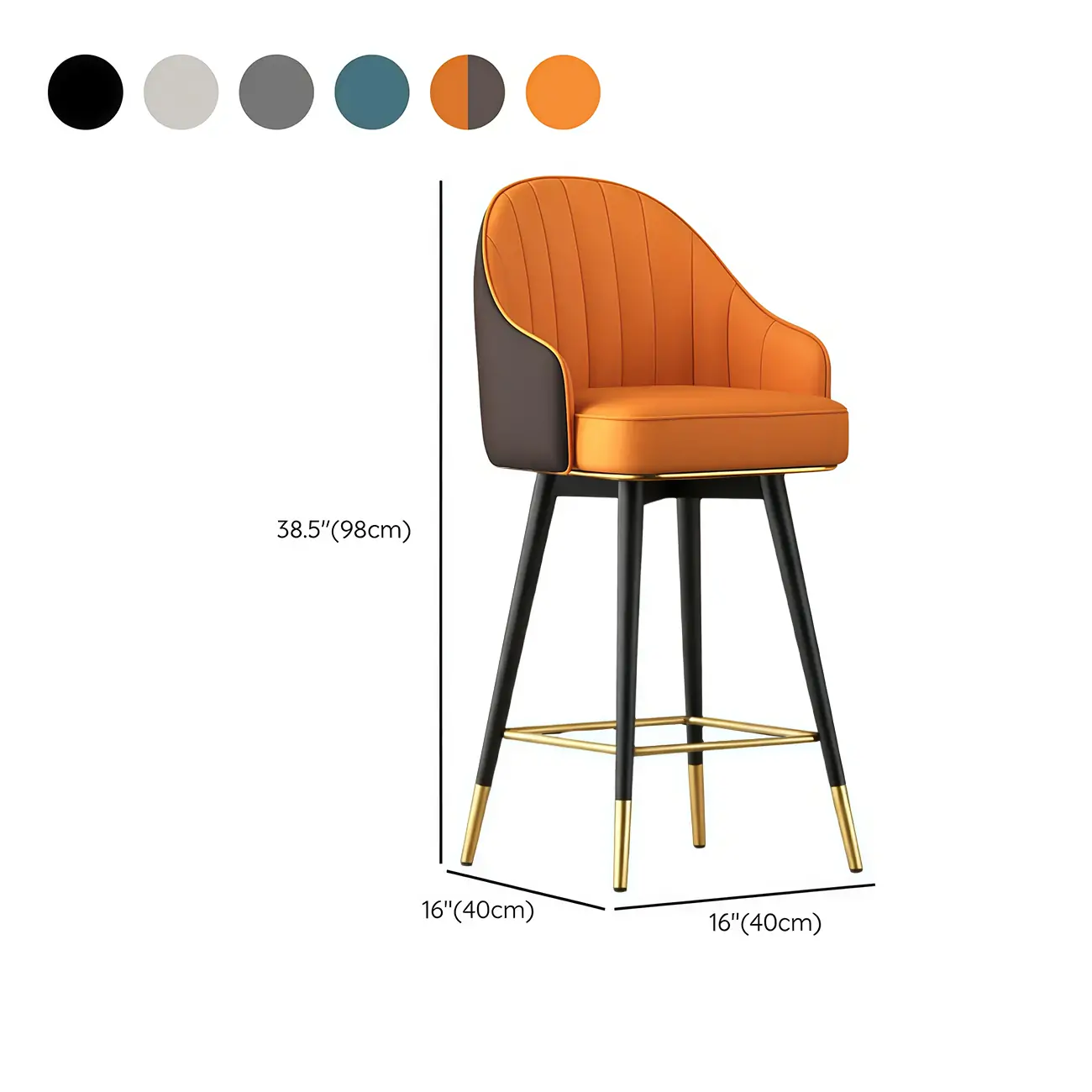 Tabouret de bar pivotant en cuir Art Déco avec coussin seau