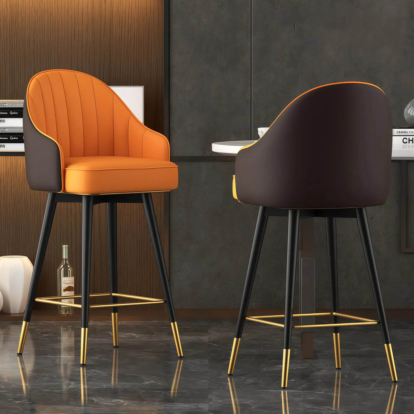 Tabouret de bar pivotant en cuir Art Déco avec coussin seau