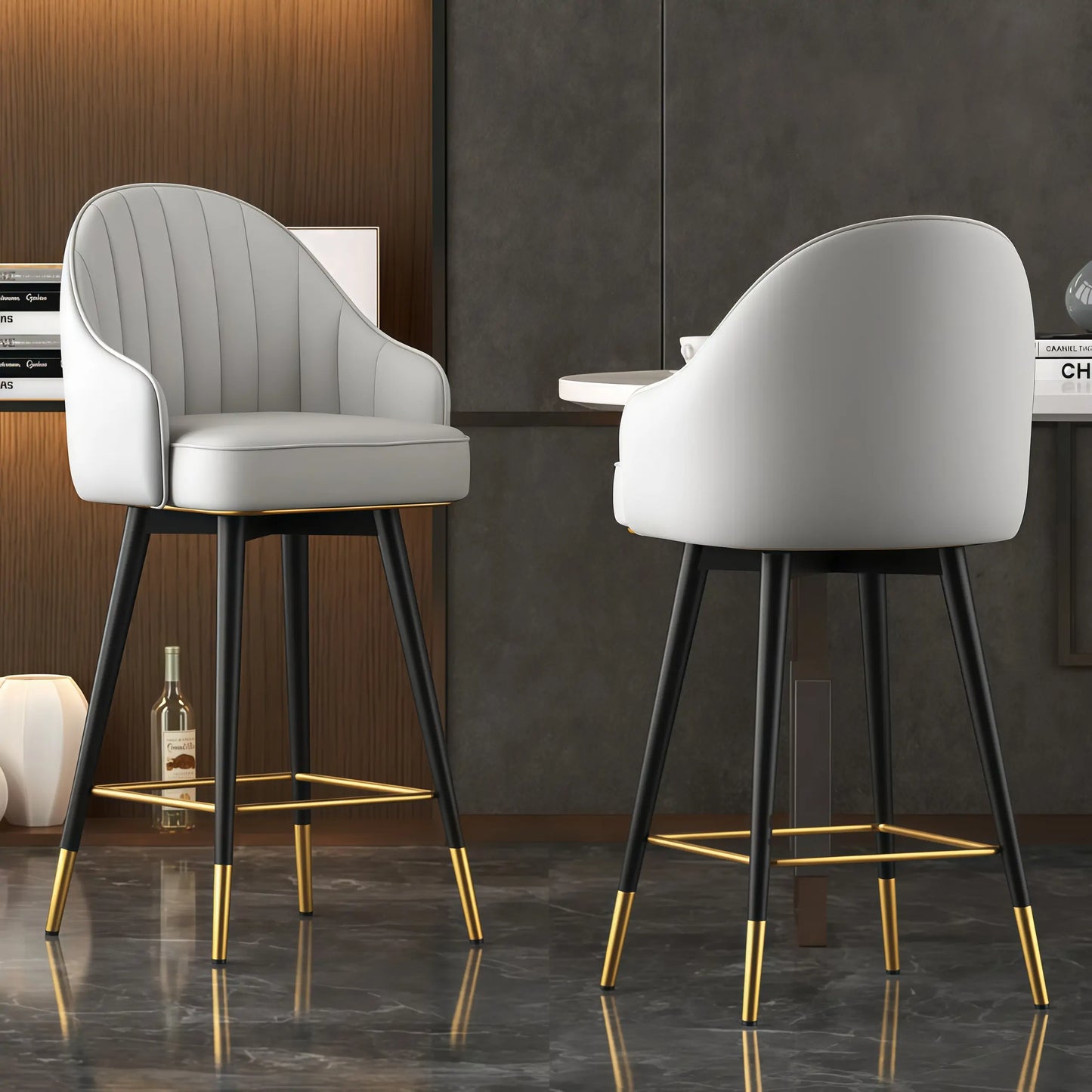 Tabouret de bar pivotant en cuir Art Déco avec coussin seau