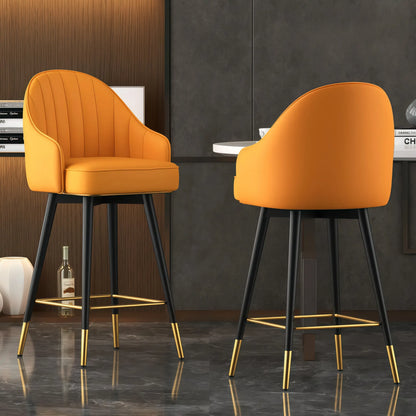 Tabouret de bar pivotant en cuir Art Déco avec coussin seau