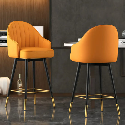 Tabouret de bar pivotant en cuir Art Déco avec coussin seau