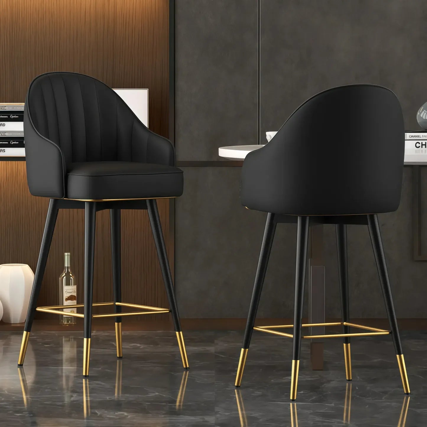 Tabouret de bar pivotant en cuir Art Déco avec coussin seau