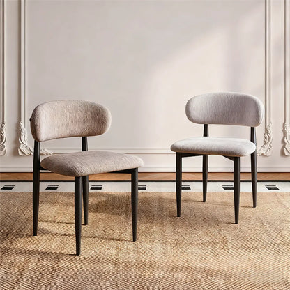 Ensemble de 2 chaises de salle à manger vintage en chenille, dossier bas et sans accoudoirs