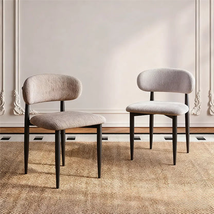 Ensemble de 2 chaises de salle à manger vintage en chenille, dossier bas et sans accoudoirs