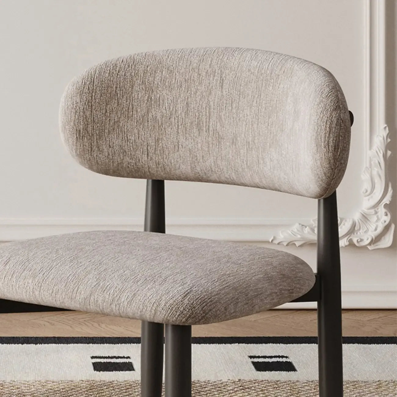 Ensemble de 2 chaises de salle à manger vintage en chenille, dossier bas et sans accoudoirs