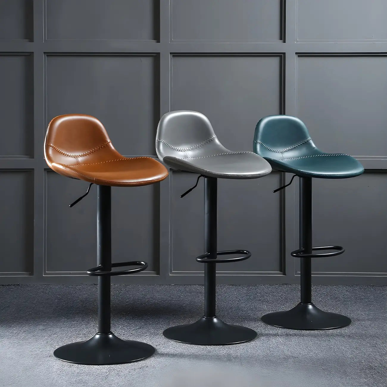 Tabourets de bar traditionnels en cuir réglables avec dossier pour la maison