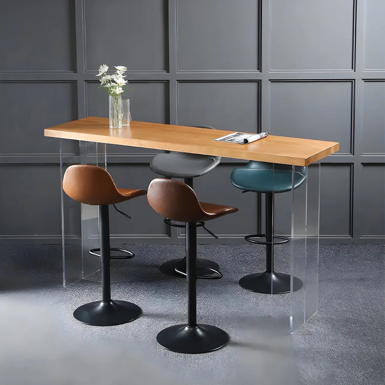 Tabourets de bar traditionnels en cuir réglables avec dossier pour la maison