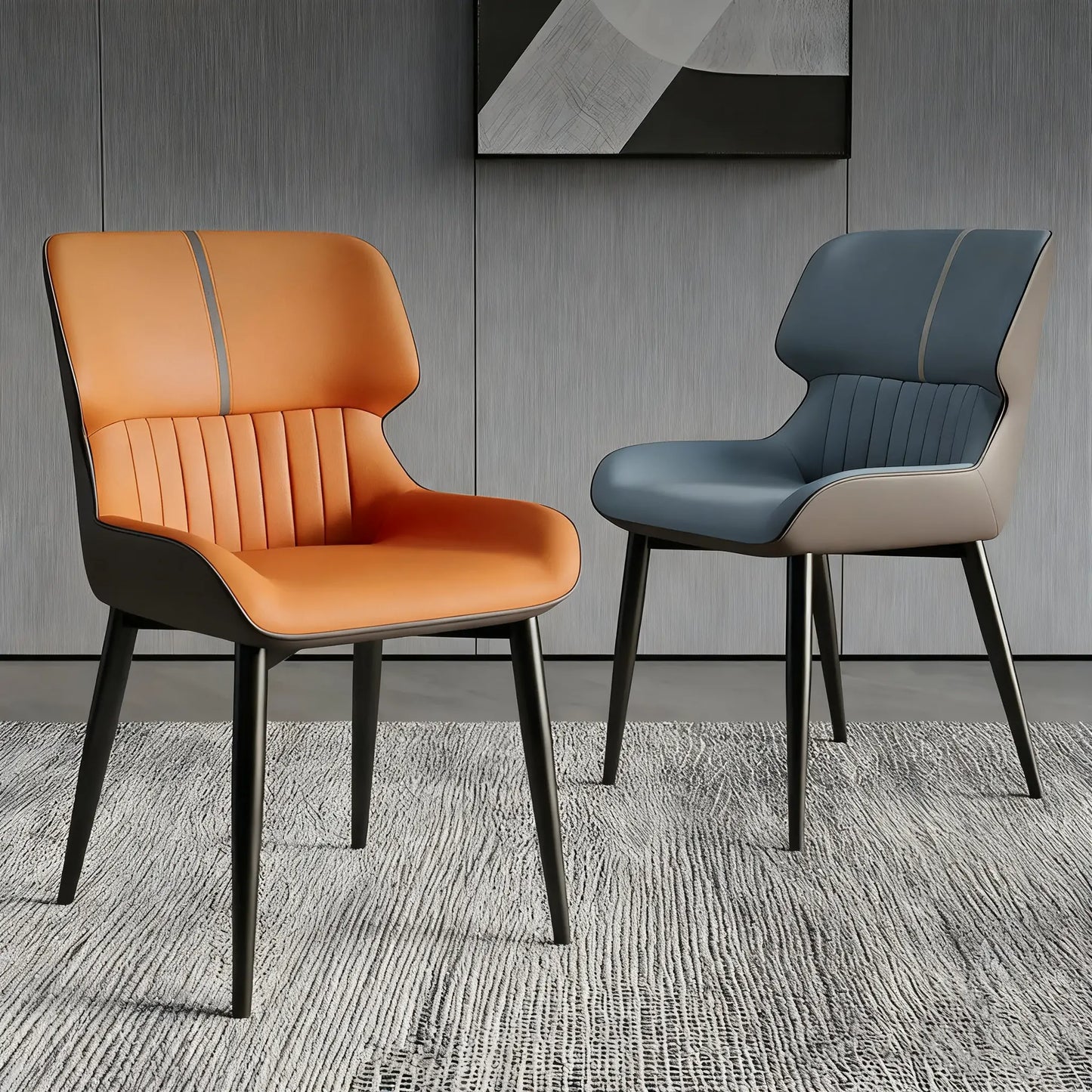 Chaise de salle à manger sans accoudoirs, dossier bas en cuir