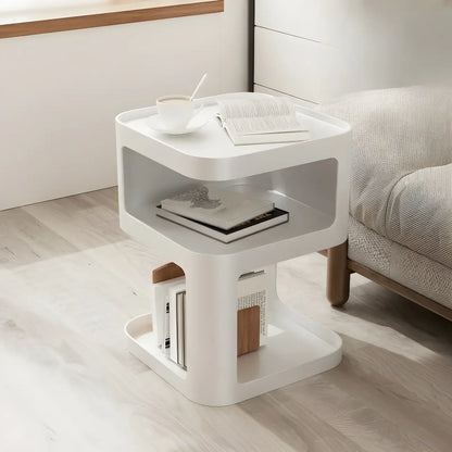 Table d'appoint carrée moderne en métal avec étagères de rangement