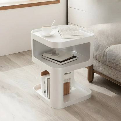 Table d'appoint carrée moderne en métal avec étagères de rangement