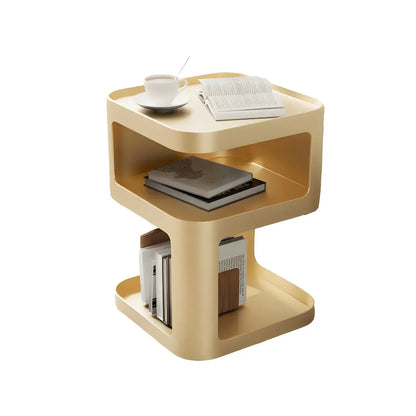 Table d'appoint carrée moderne en métal avec étagères de rangement