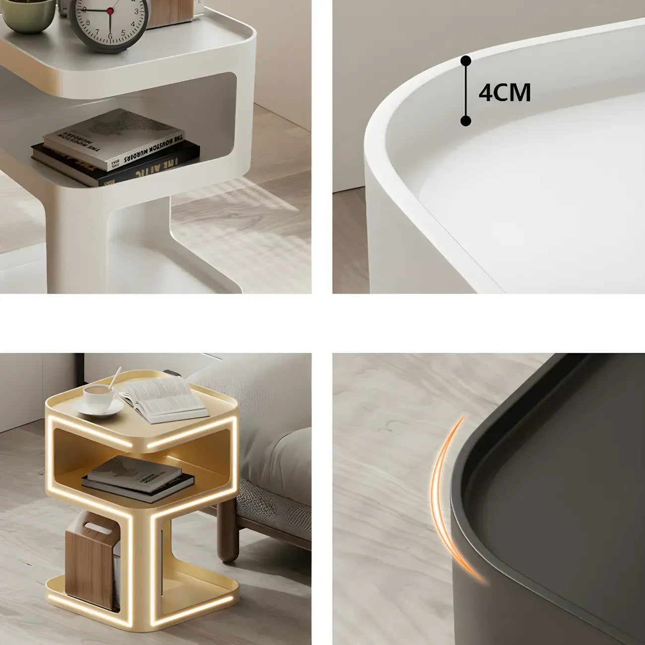 Table d'appoint carrée moderne en métal avec étagères de rangement