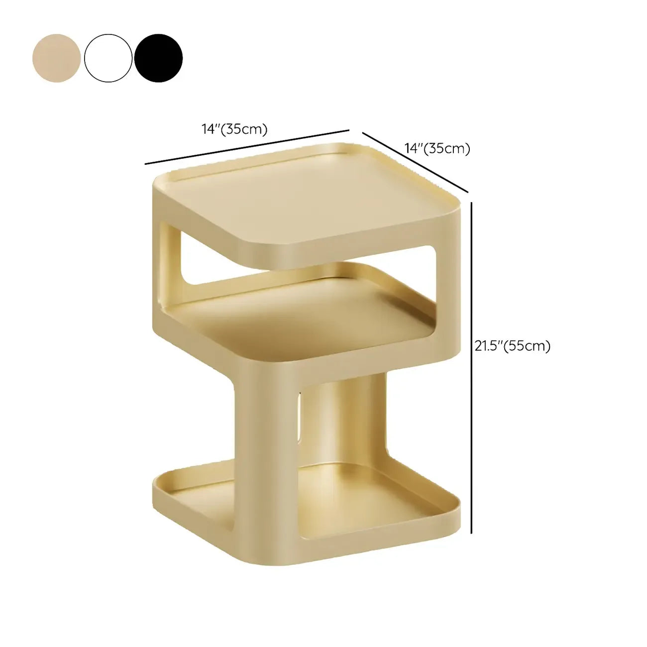 Table d'appoint carrée moderne en métal avec étagères de rangement