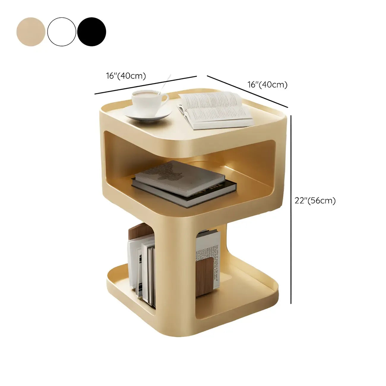 Table d'appoint carrée moderne en métal avec étagères de rangement