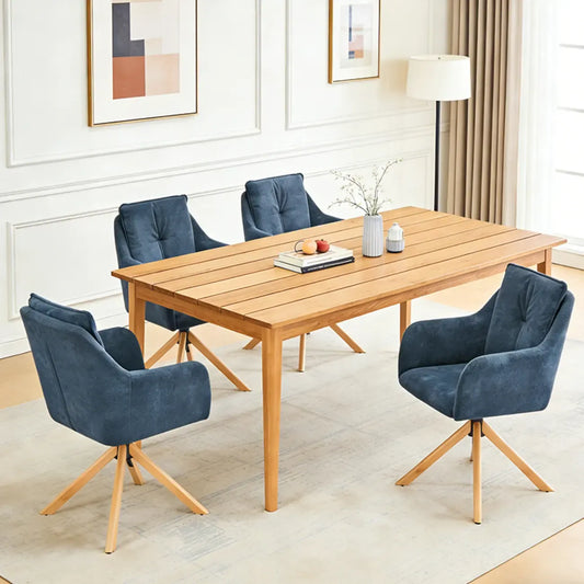 Ensemble de 2 chaises de salle à manger pivotantes en polaire bleue.