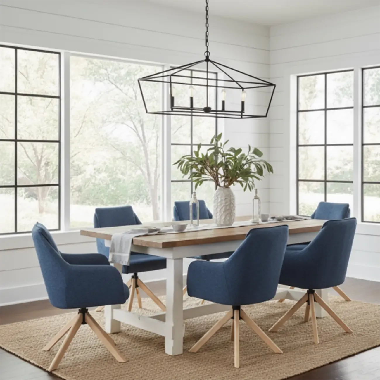 Ensemble de 2 chaises de salle à manger pivotantes en polaire bleue.
