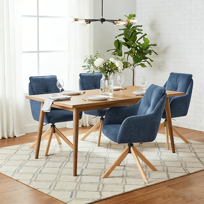 Ensemble de 2 chaises de salle à manger pivotantes en polaire bleue.