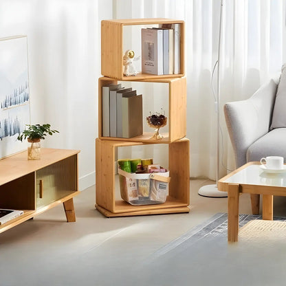 Bibliothèque d'exposition moderne en bois à 4 niveaux, de forme cubique ouverte