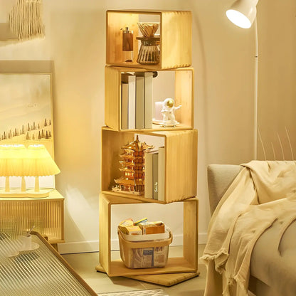Bibliothèque d'exposition moderne en bois à 4 niveaux, de forme cubique ouverte