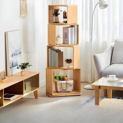 Bibliothèque d'exposition moderne en bois à 4 niveaux, de forme cubique ouverte